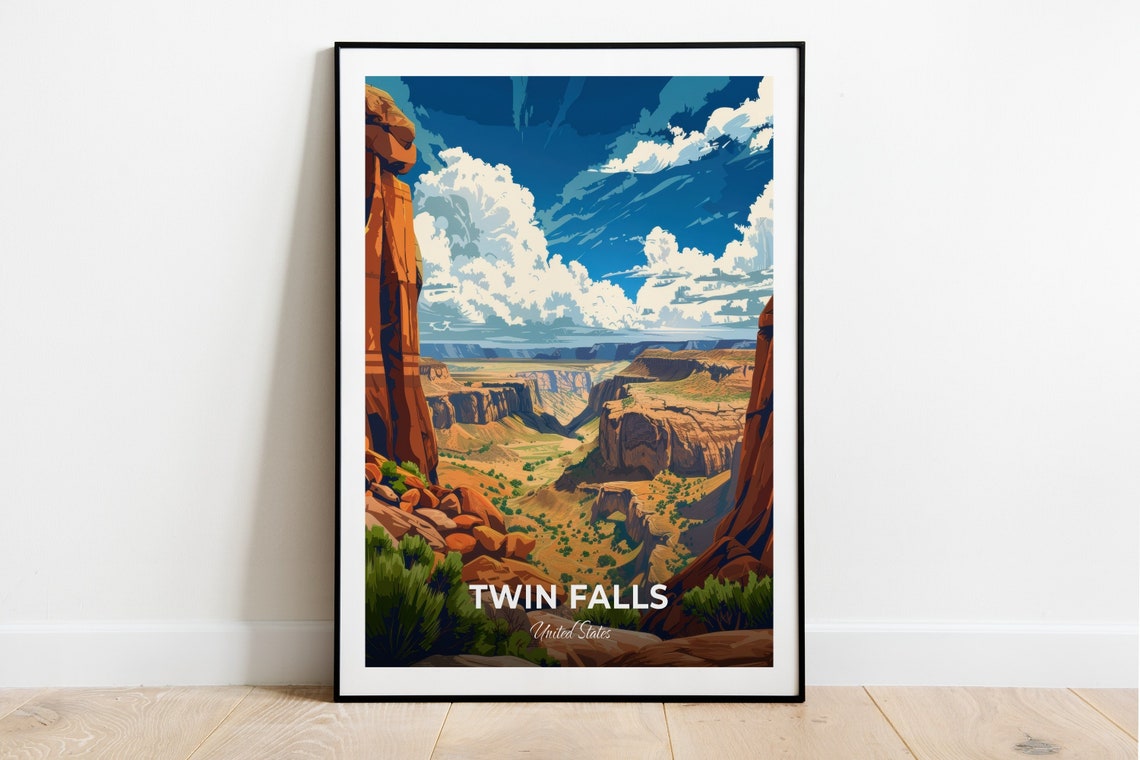 Twin Falls Travel Poster City Of Rocks National Reserve City Print Cityscape Artwork Birthday Wedding Gift Wall Art Location Print