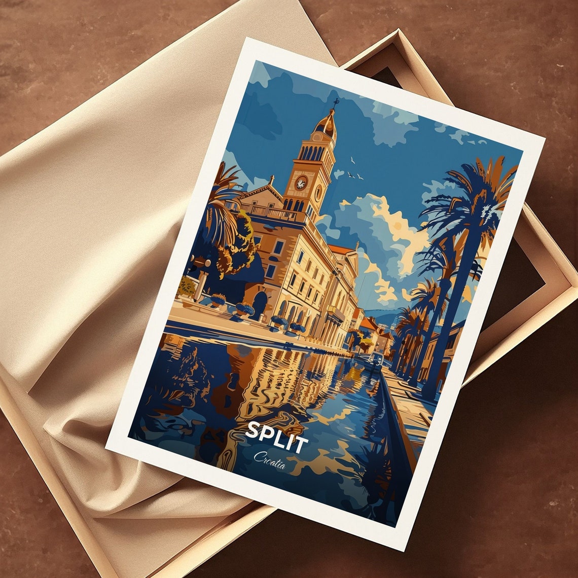 Split Historic Clock Tower Reflected In Water Croatia Travel Poster - Image 3