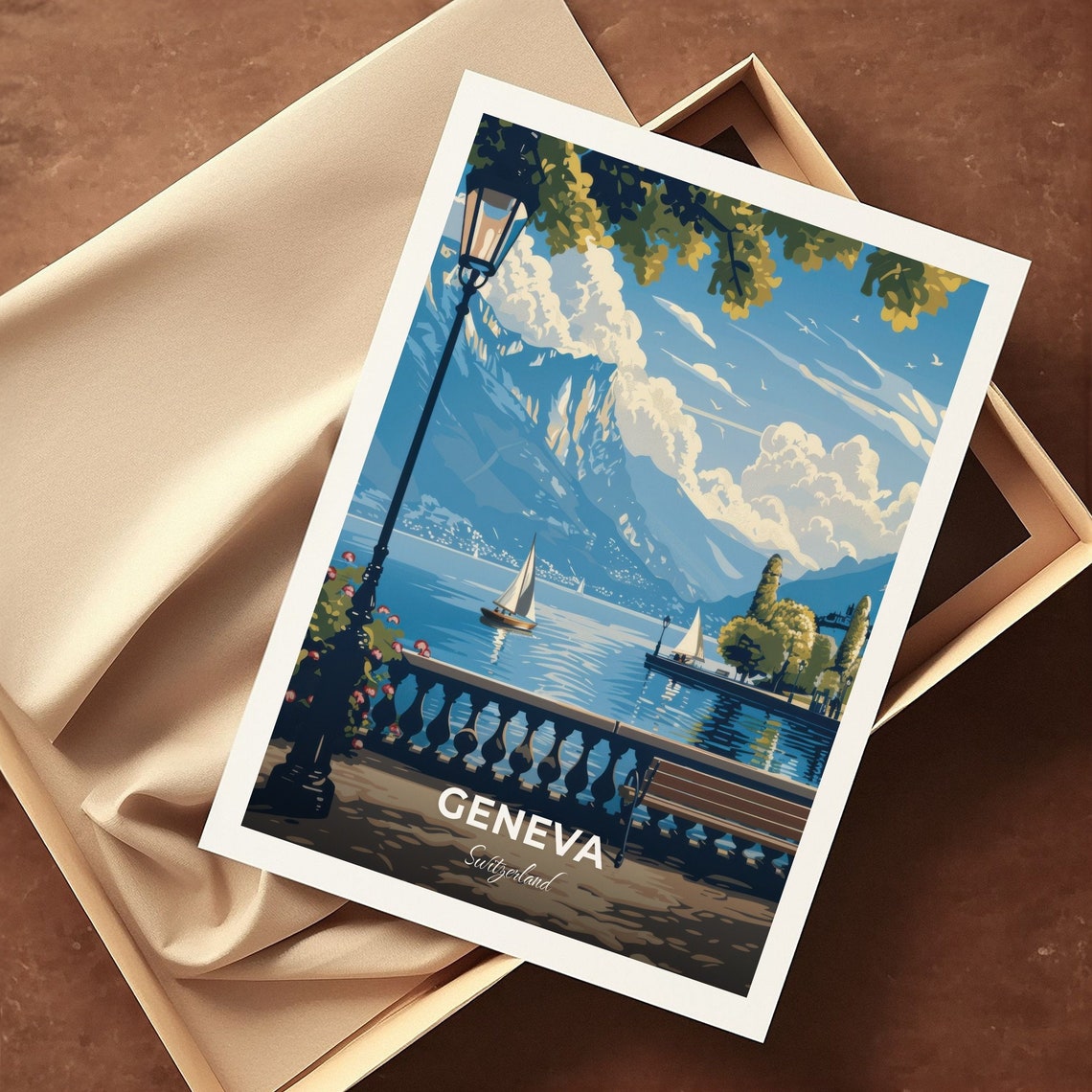 Geneva Lakeside Sailboats Scenic Promenade View Travel Poster - Image 3