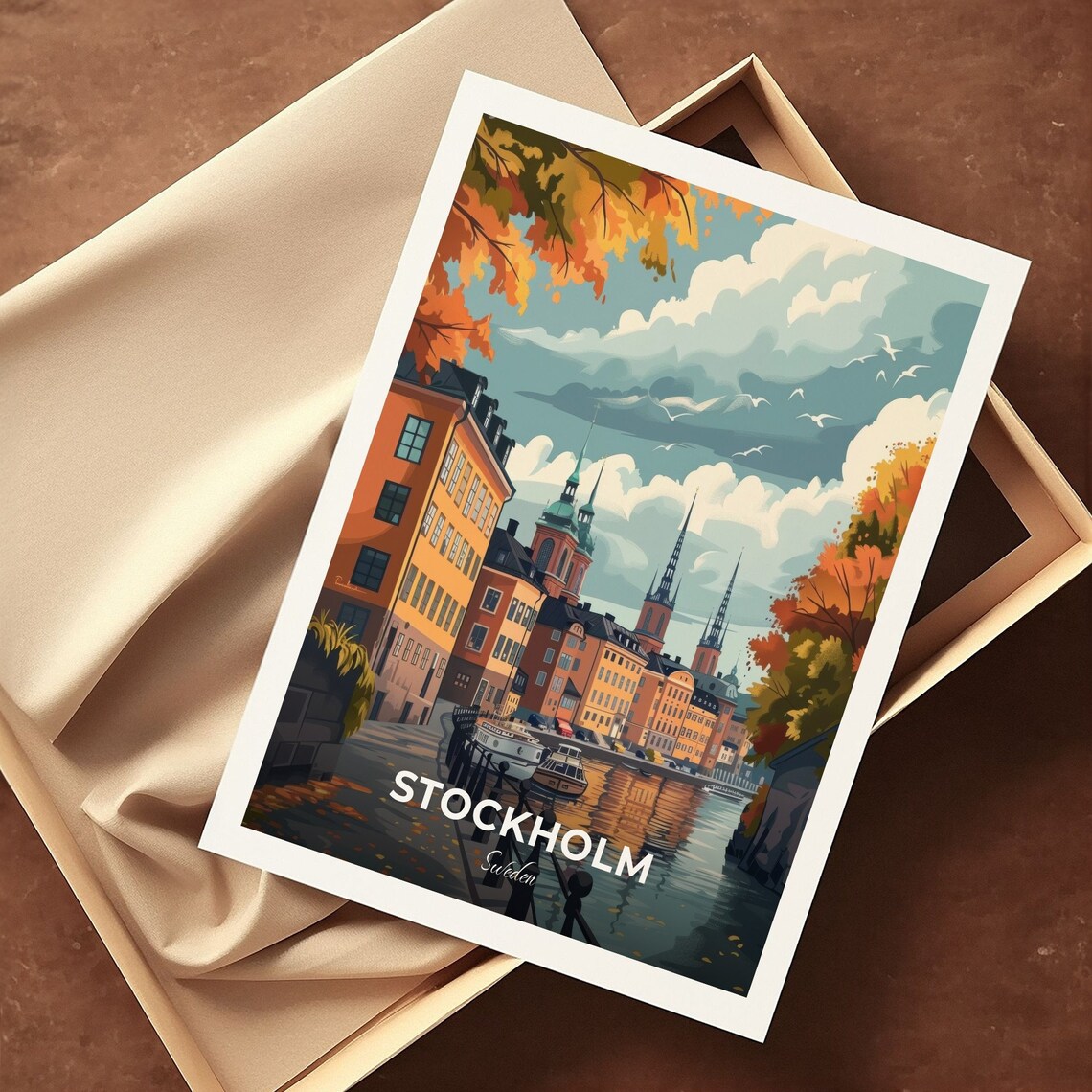Stockholm Sweden Gamla Stan Old Town Waterfront Autumn Travel Poster - Image 3