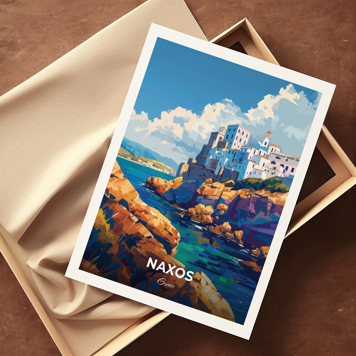 Naxos Greece Castle of Naxos Clifftop Town Rocky Shore Travel Poster - Image 3