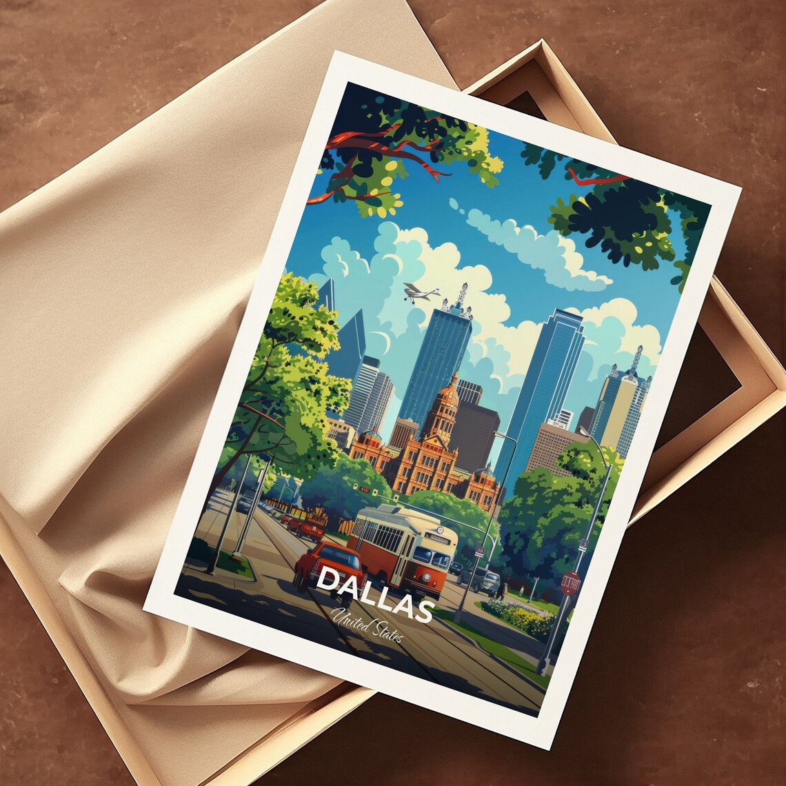 Dallas Dealey Plaza Historic Street Trolley Skyline Travel Poster - Image 3