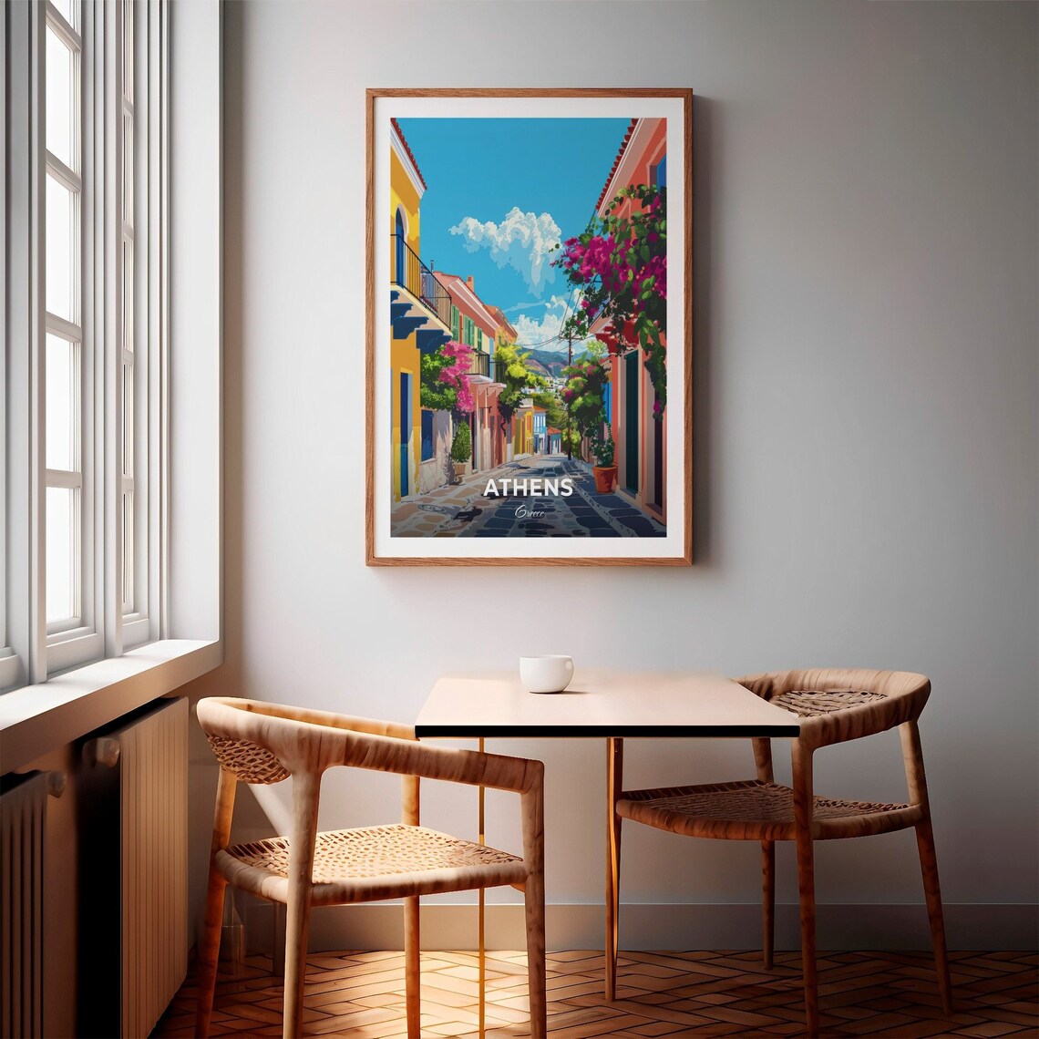 Athens Greece Plaka Street Lined with Bougainvillea Travel Poster - Image 2