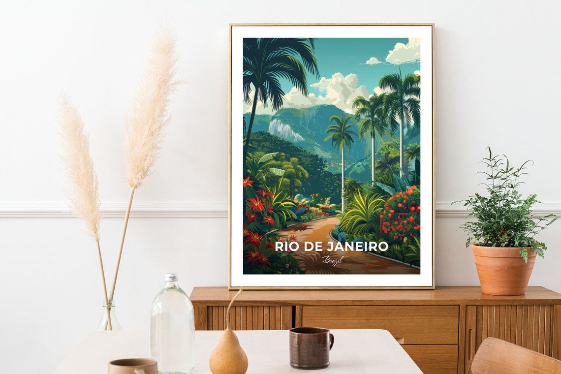 Rio de Janeiro Botanical Garden Palms Waterfall Brazil Travel Poster - Image 2