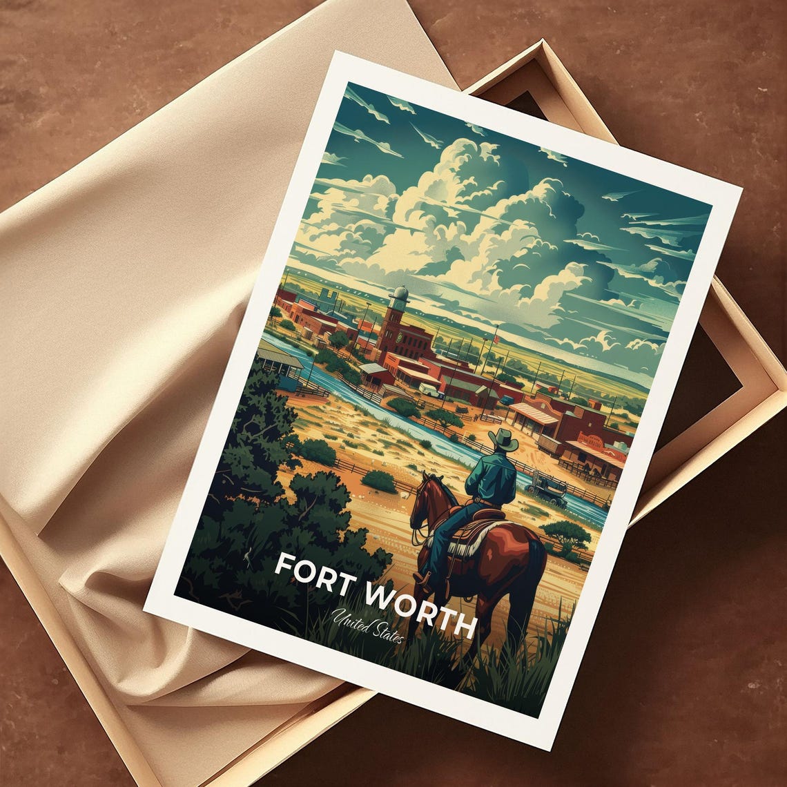 Fort Worth Texas Cowboy Horse Western Town Sunset Travel Poster - Image 4