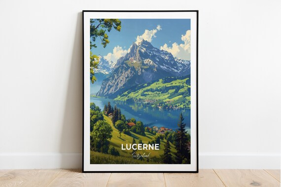 Lucerne Switzerland Pilatus Mountain Lake Meadow Summer View Poster