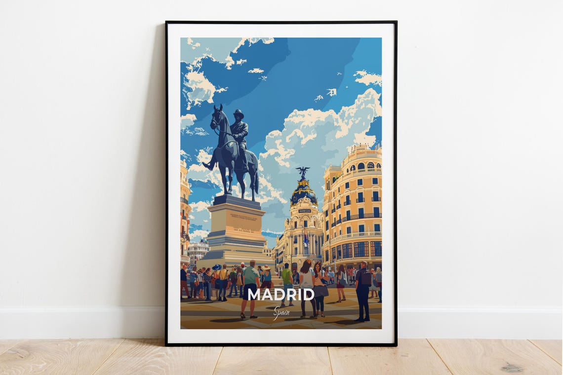 Madrid Spain Puerta del Sol Square Statue City Travel Poster