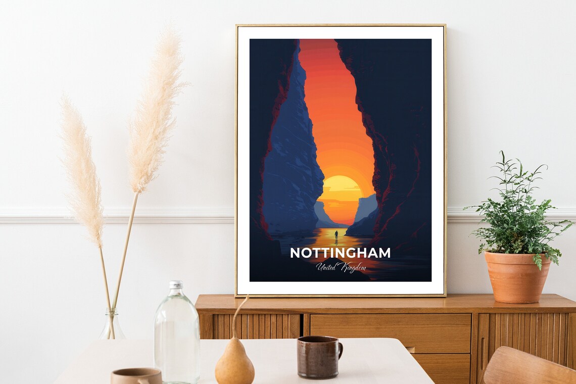 Nottingham City Of Caves Gorge Sun Lone Figure Travel Poster - Image 2