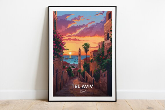 Tel Aviv Jaffa Old City Sunset Stone Lane Seaside Mediterranean Travel Poster