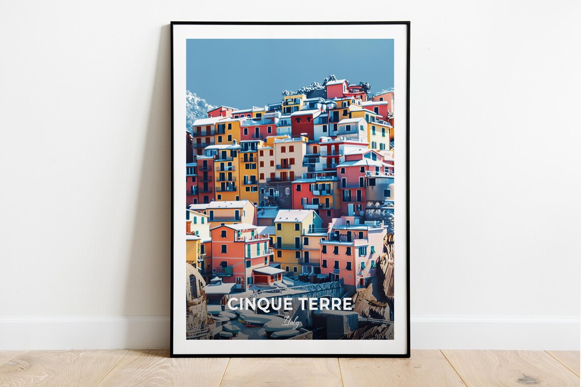 Cinque Terre Italy Stacked Pastel Houses Village Travel Poster