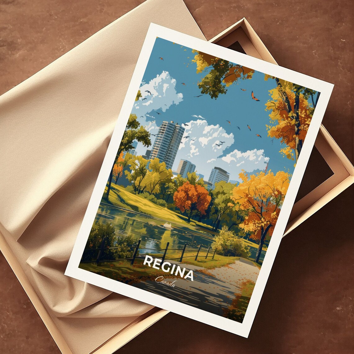 Regina Canada Victoria Park Autumn Skyline Cityscape Travel Poster - Image 3