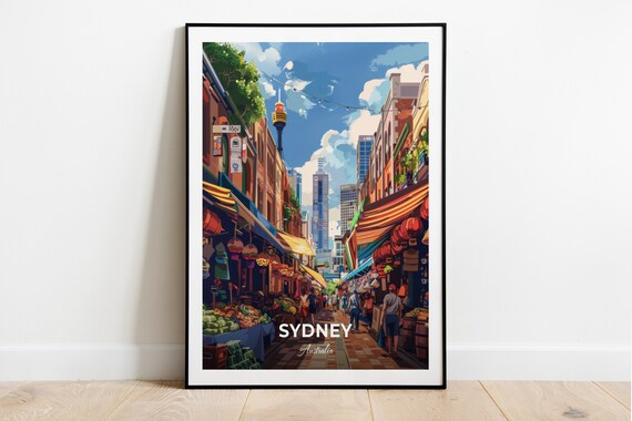 Sydney Australia Bustling Market Street Stalls Under Sydney Tower Poster