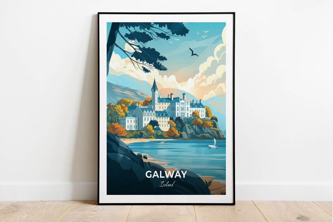 Galway Grand Historic Building By The Bay Ireland Travel Poster