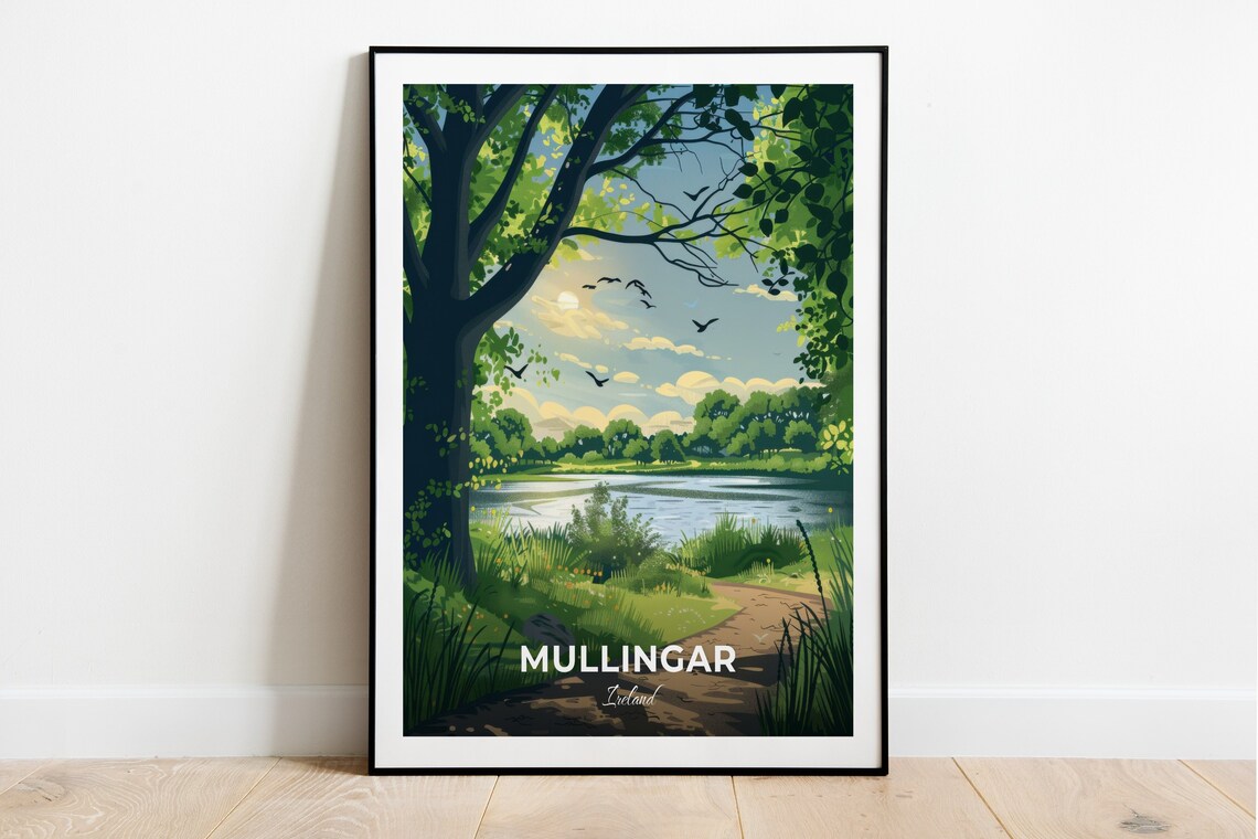 Mullingar Ireland Town Park Lakeside Path Birdsong Morning Scene Poster