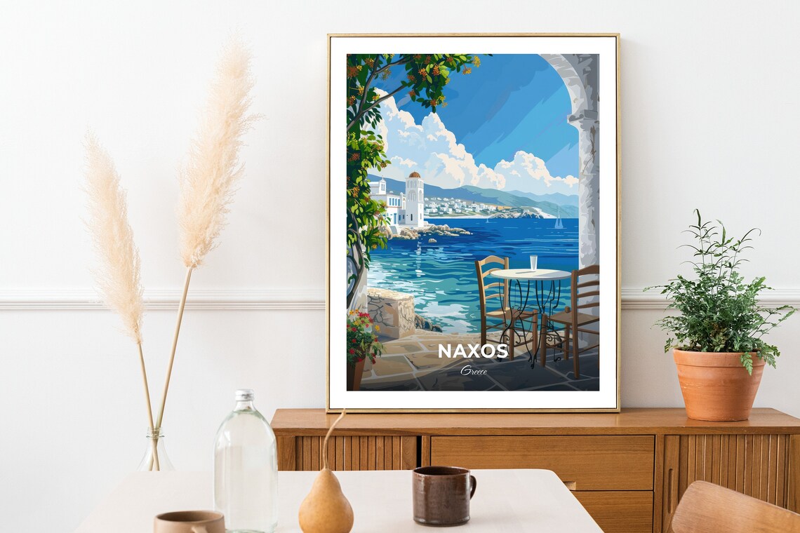 Naxos Greece Seaside Cafe Terrace Overlook Aegean Sea Travel Poster - Image 2