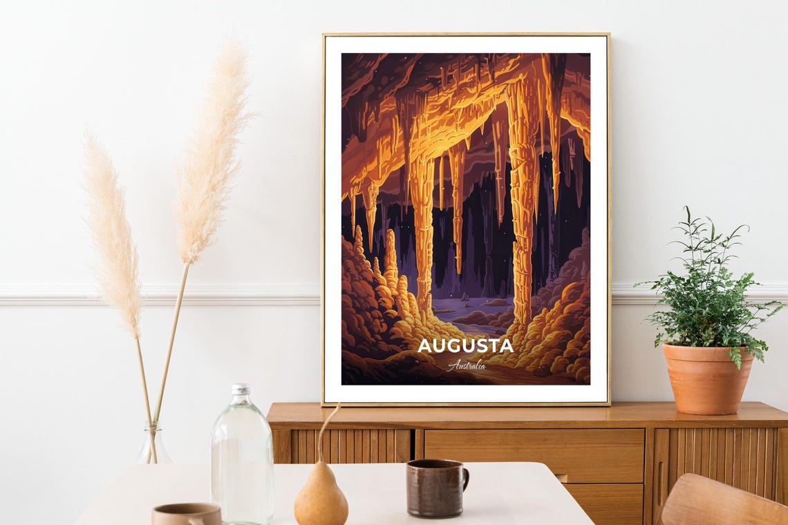 Augusta Australia Golden Stalactite Cave Interior Wonder Travel Poster - Image 3