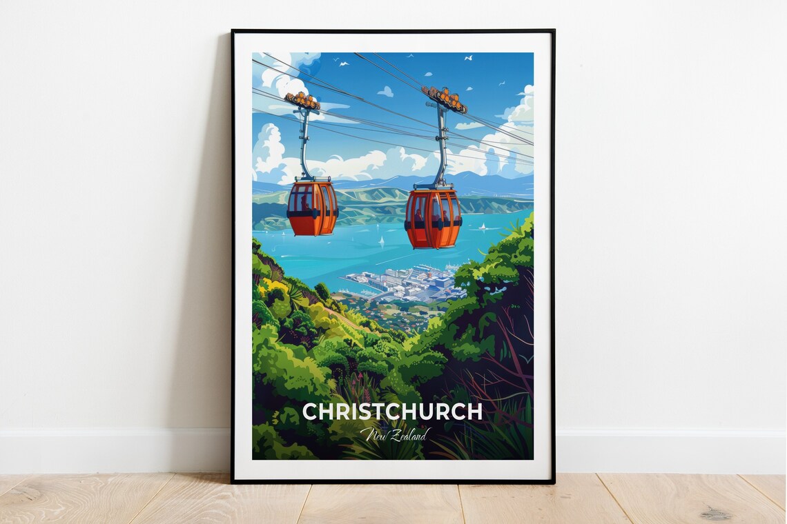 Christchurch Travel Poster Christchurch Gondola City Print Cityscape Artwork Birthday Wedding Gift Wall Art Location Print