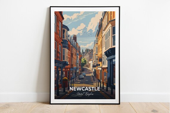Newcastle United Kingdom Grey Street Shops Day View Art Poster