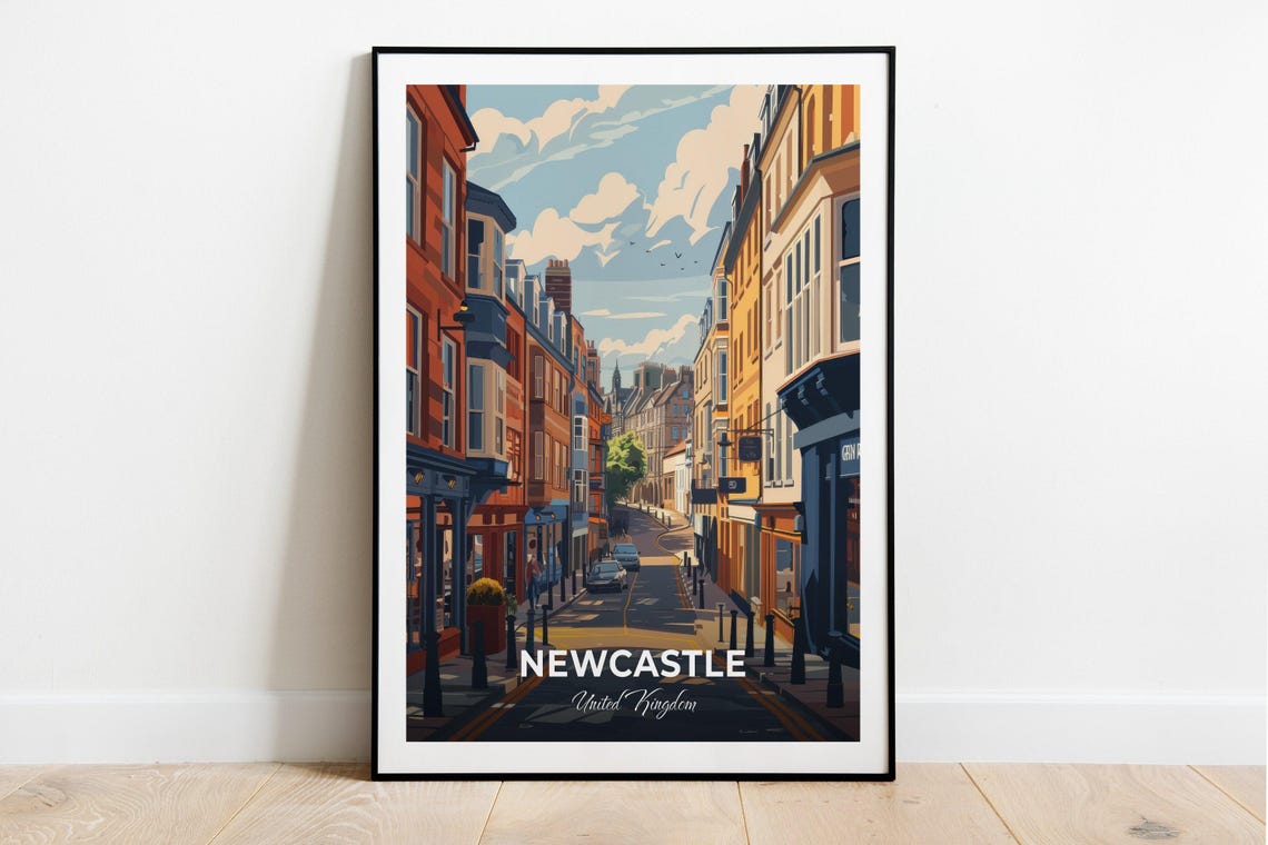 Newcastle United Kingdom Grey Street Shops Day View Art Poster