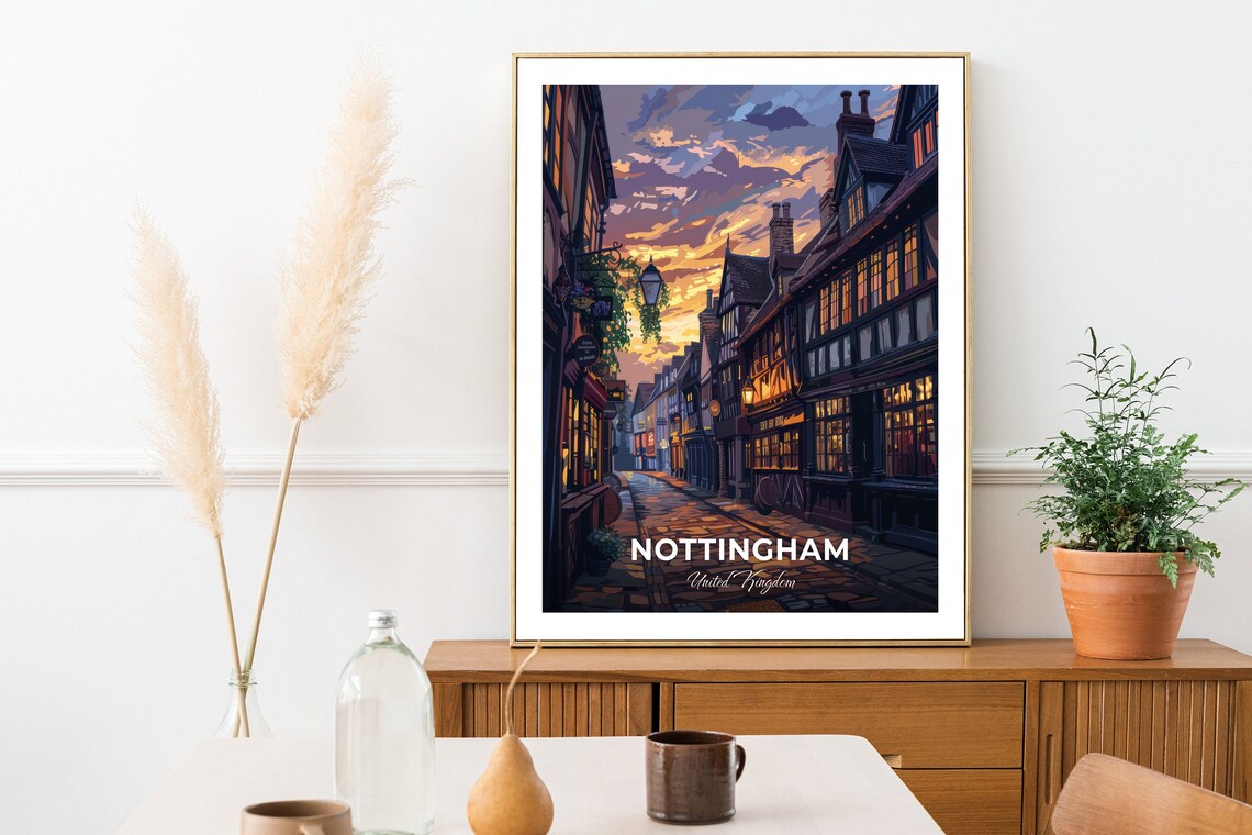 Nottingham Historic Pub Street Twilight Tudor Buildings Poster - Image 2