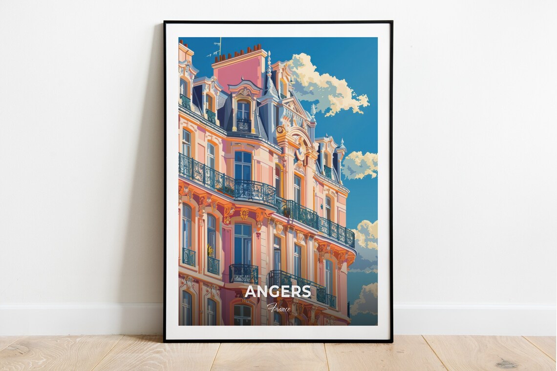 Angers Historic Corner Building Facade France Architecture Travel Poster