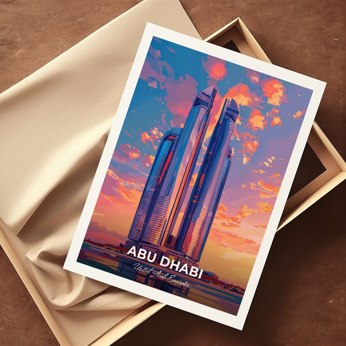 Abu Dhabi UAE Etihad Towers Glass Skyscrapers Sunset Skyline Poster - Image 3