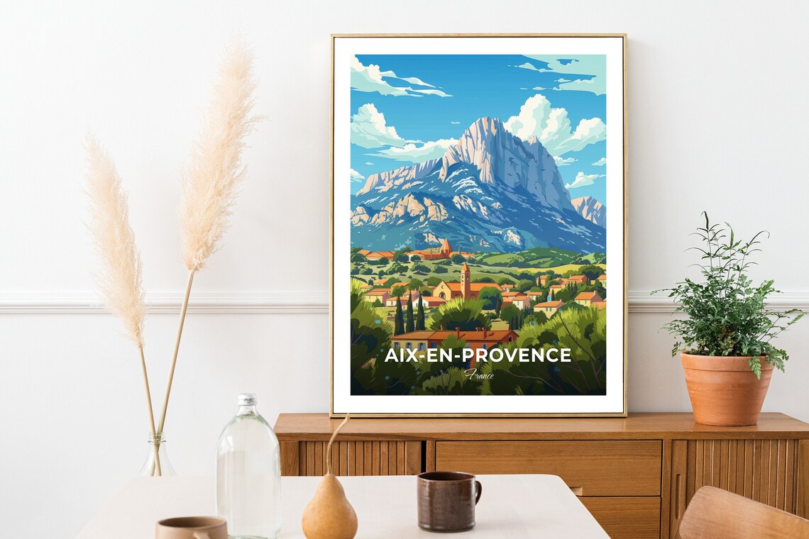 Aix-en-Provence Sainte-Victoire Mountain Village France Travel Poster - Image 2