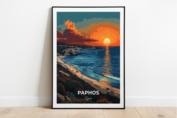 Paphos Travel Poster Coral Bay Beach City Print Cityscape Artwork Birthday Wedding Gift Wall Art Location Print Home Decor