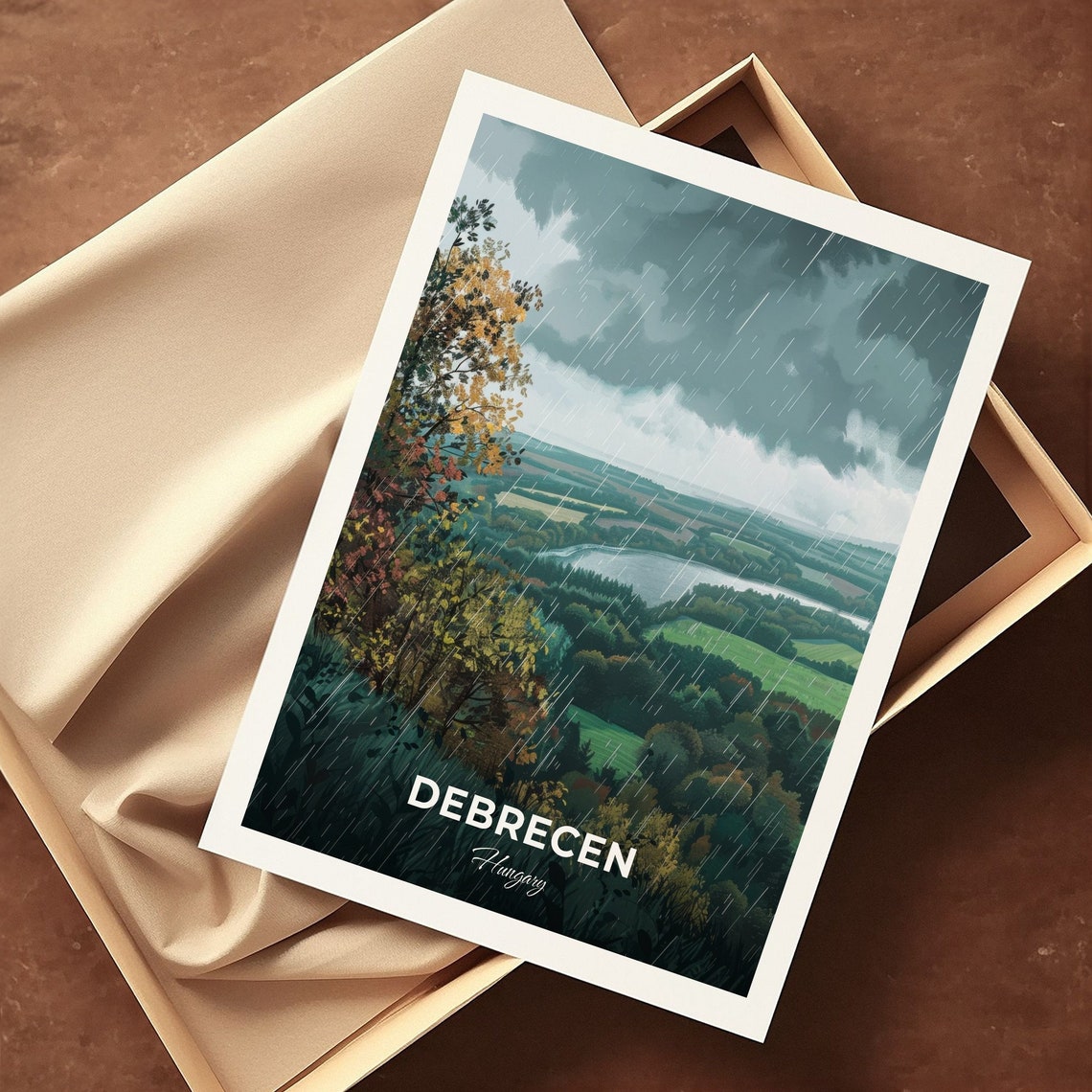 Debrecen Hungary Rainy Valley River Green Fields Moody Shower Poster - Image 3