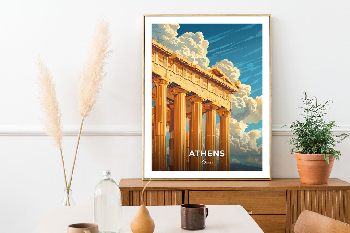 Athens Greece Parthenon Golden Columns Against the Clouds Poster - Image 3