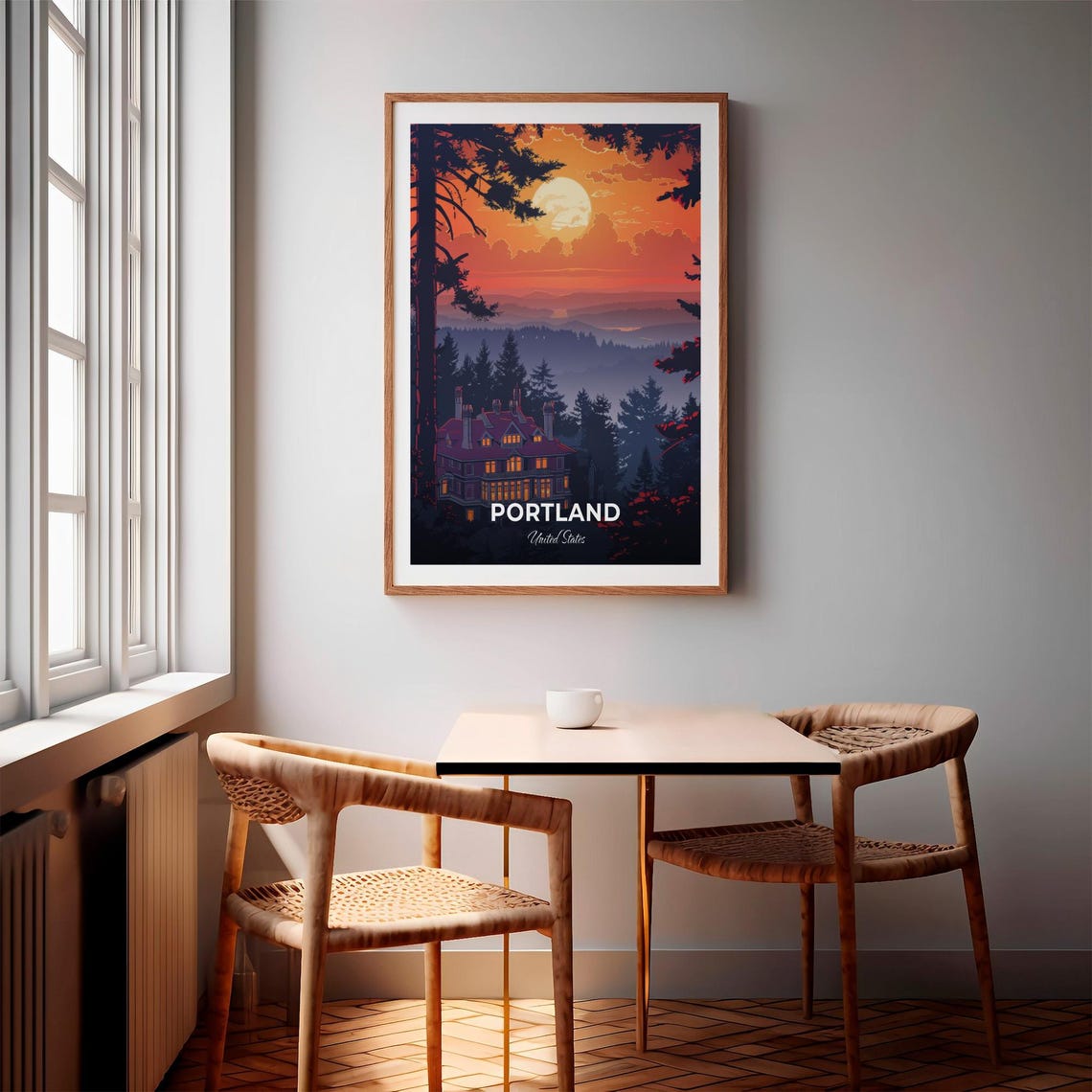 Portland Pittock Mansion Sunset Hilltop Modern Travel Poster - Image 3