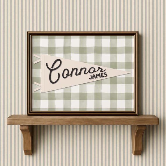 Personalized Nursery Name Sign Kids Pennant Banner Vintage Wall Art Custom Baby Print Shower