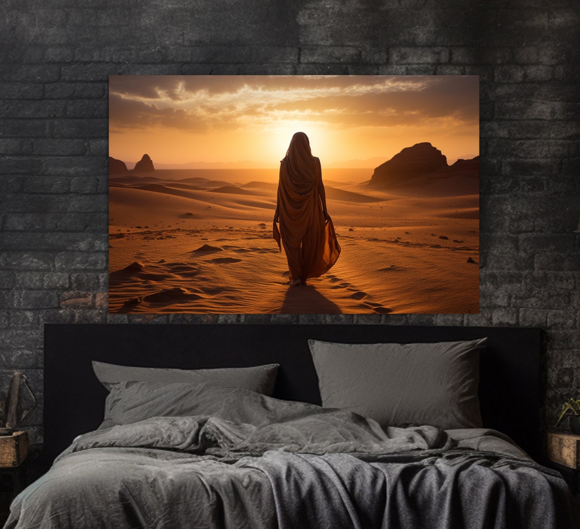 Arab Woman In Desert On Sunset Print Desert Painting Islam Wall Art - Image 3
