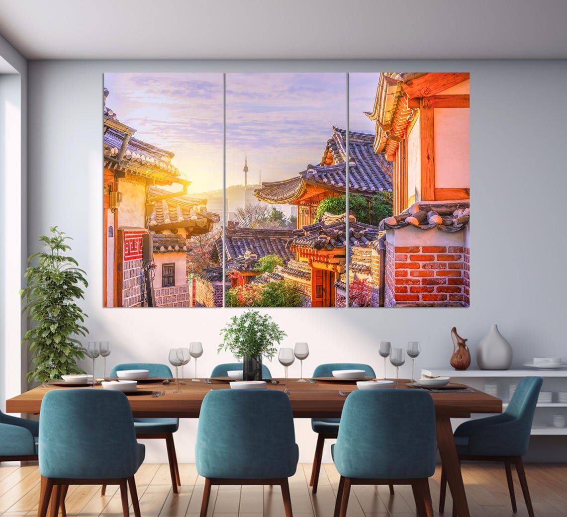 Bukchon Hanok Village Seoul Sunrise Rooftops N Seoul Tower View Poster - Image 3