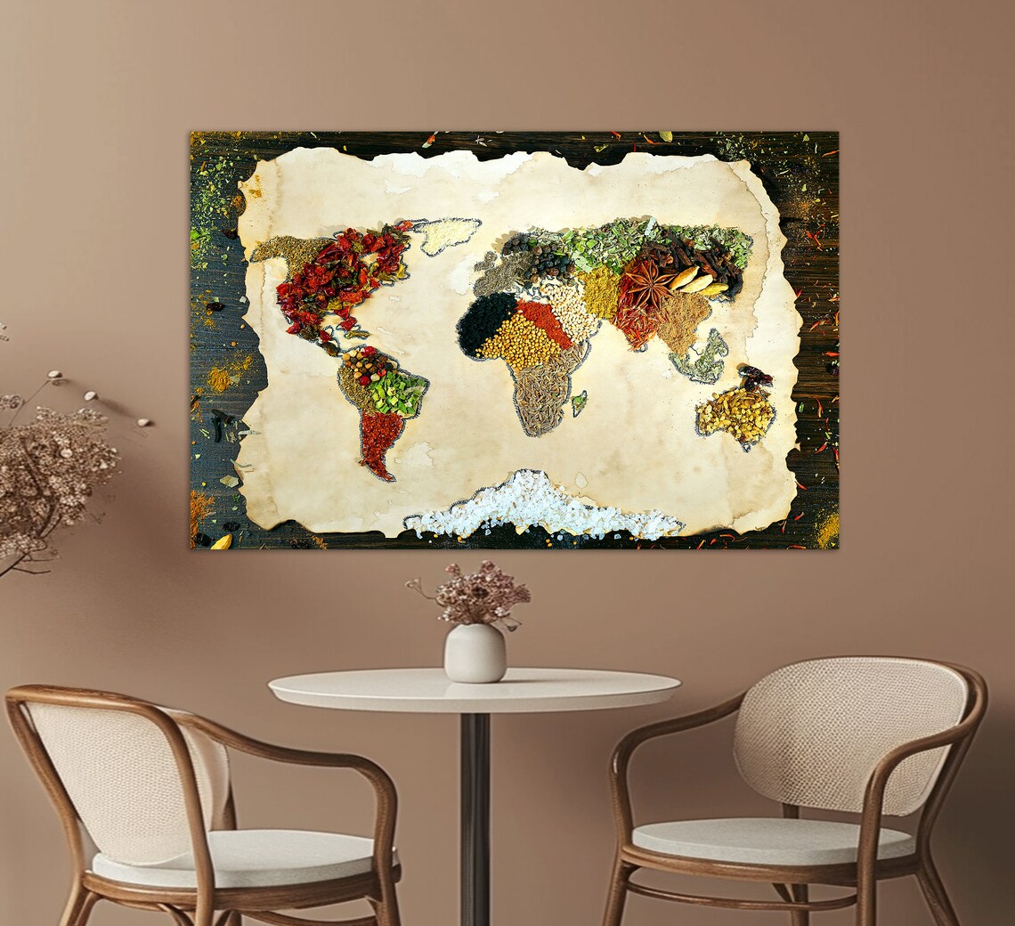 World Map From Spices, Kitchen Wall Decor