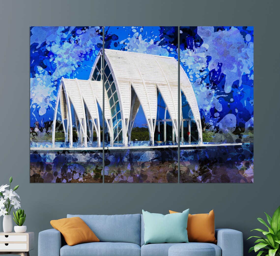 Beimen Crystal Church Tainan Taiwan Night Watercolor Blue Architecture Poster - Image 3