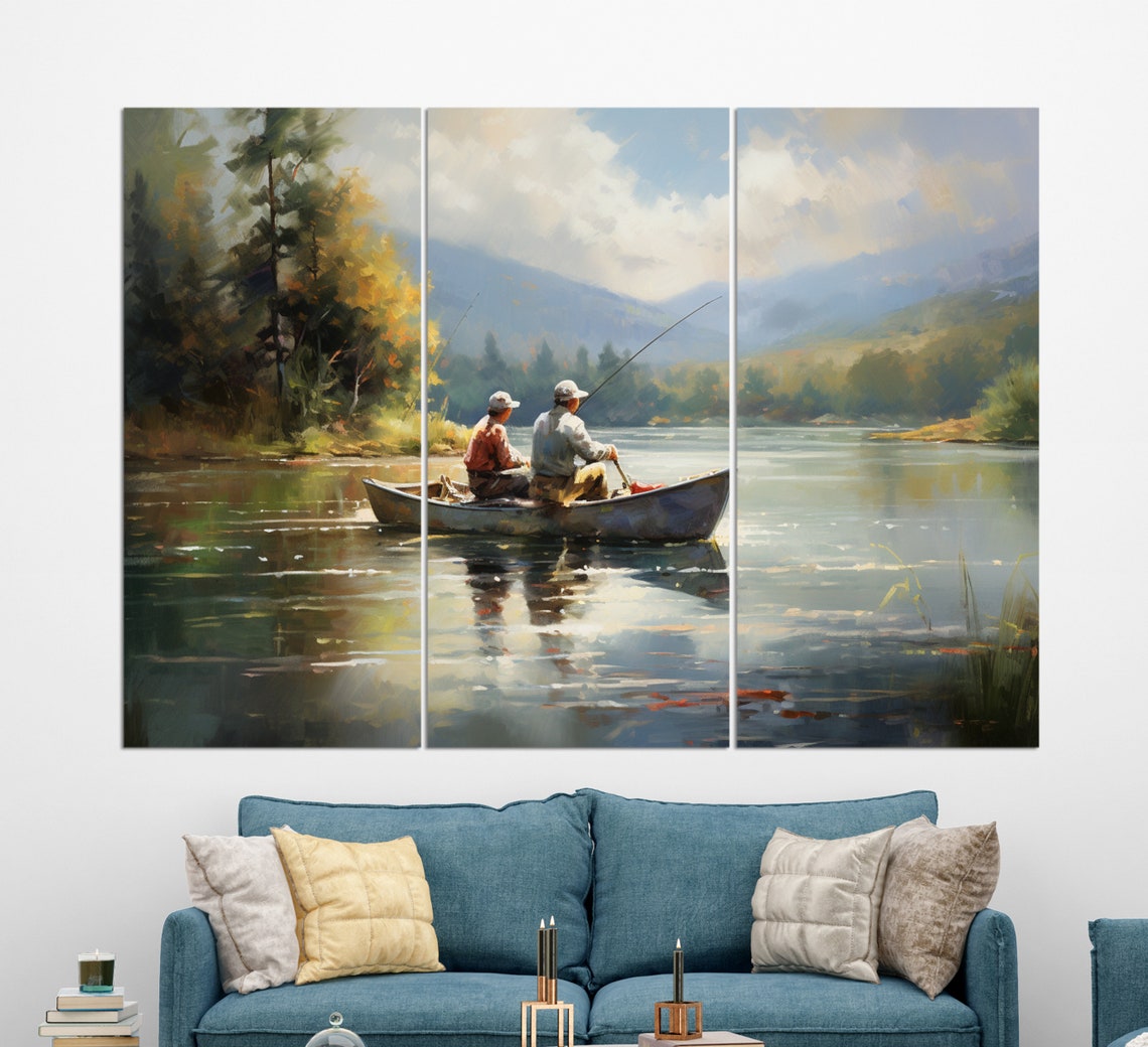 Fishing Boat On The Lake Painting Fishing Wall Art Fishing Print Fishing Painting Fisherman Gift - Image 3