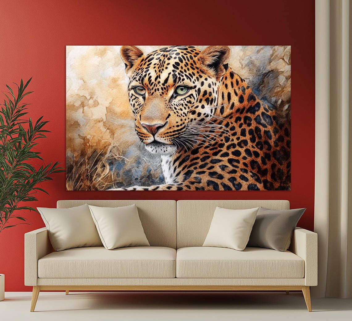 Beautiful Leopard Close Up Portrait Watercolor Wild Animal Art Print - Image 4