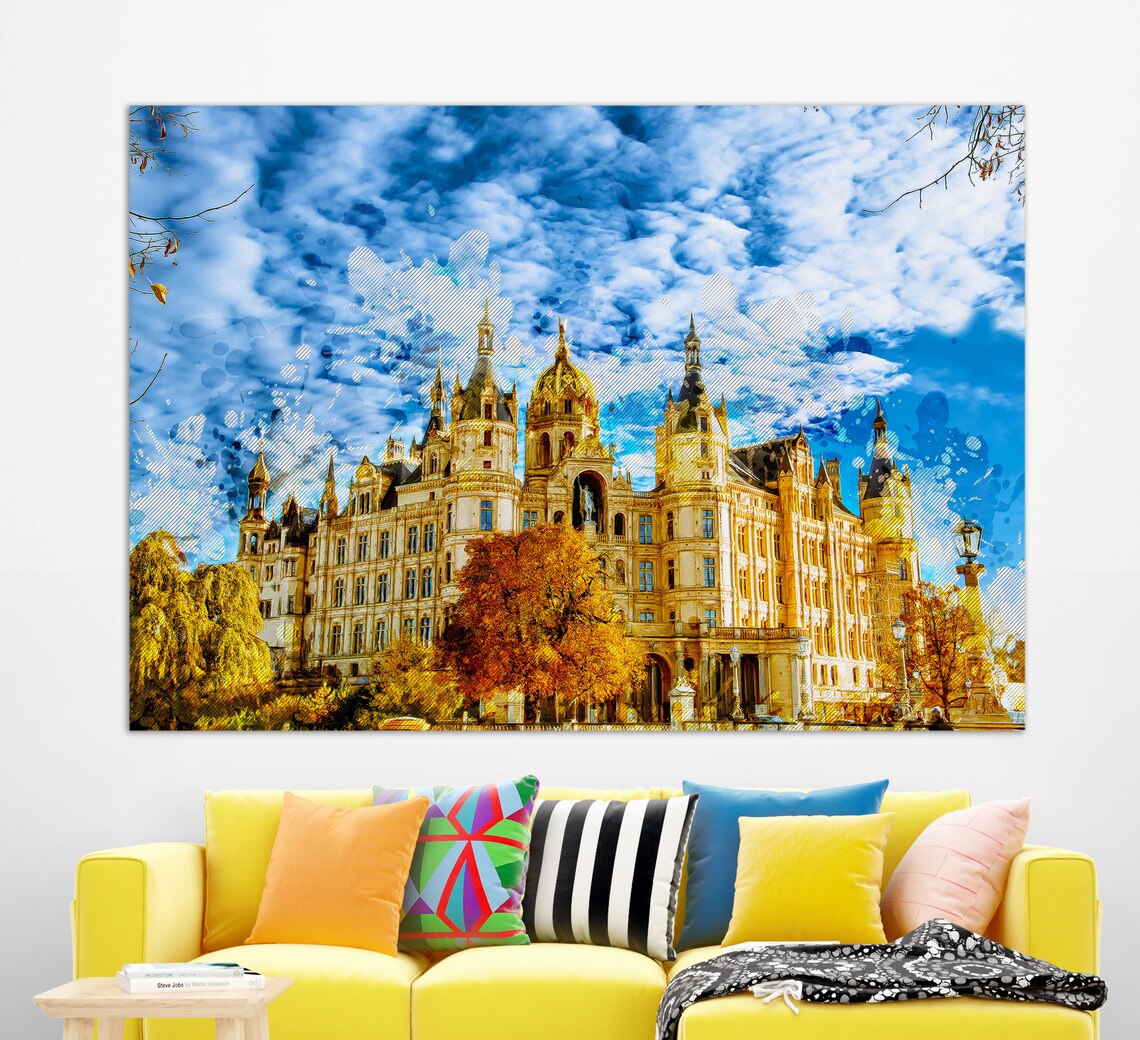 Schwerin Castle Painting, Germany Travel Poster