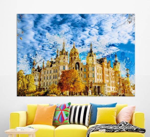 Schwerin Castle Painting, Germany Travel Poster