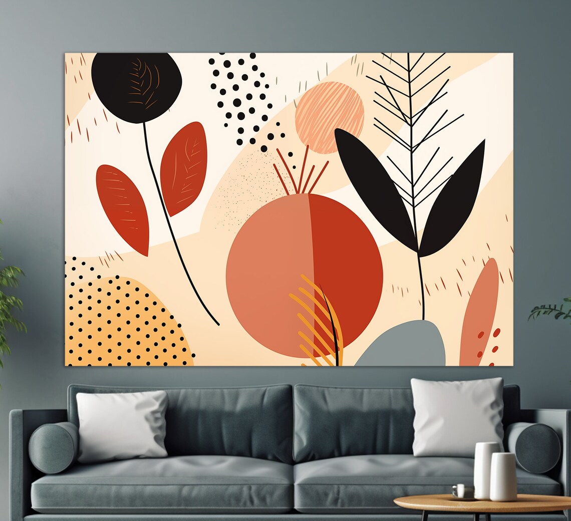 Boho Flowers Painting, Minimalist Wall Decor