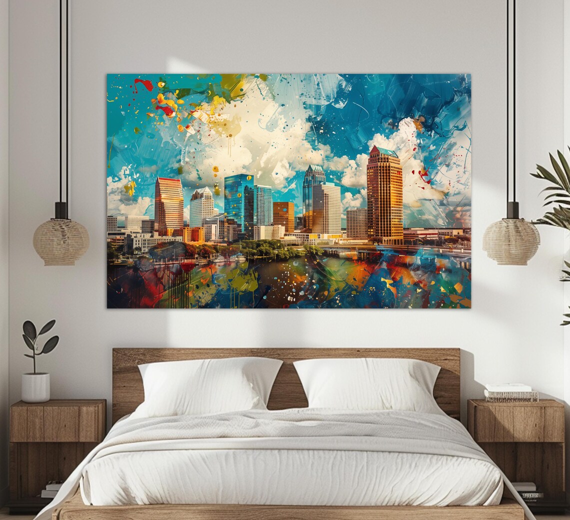 Tampa Skyline Travel Poster, City View Wall Art