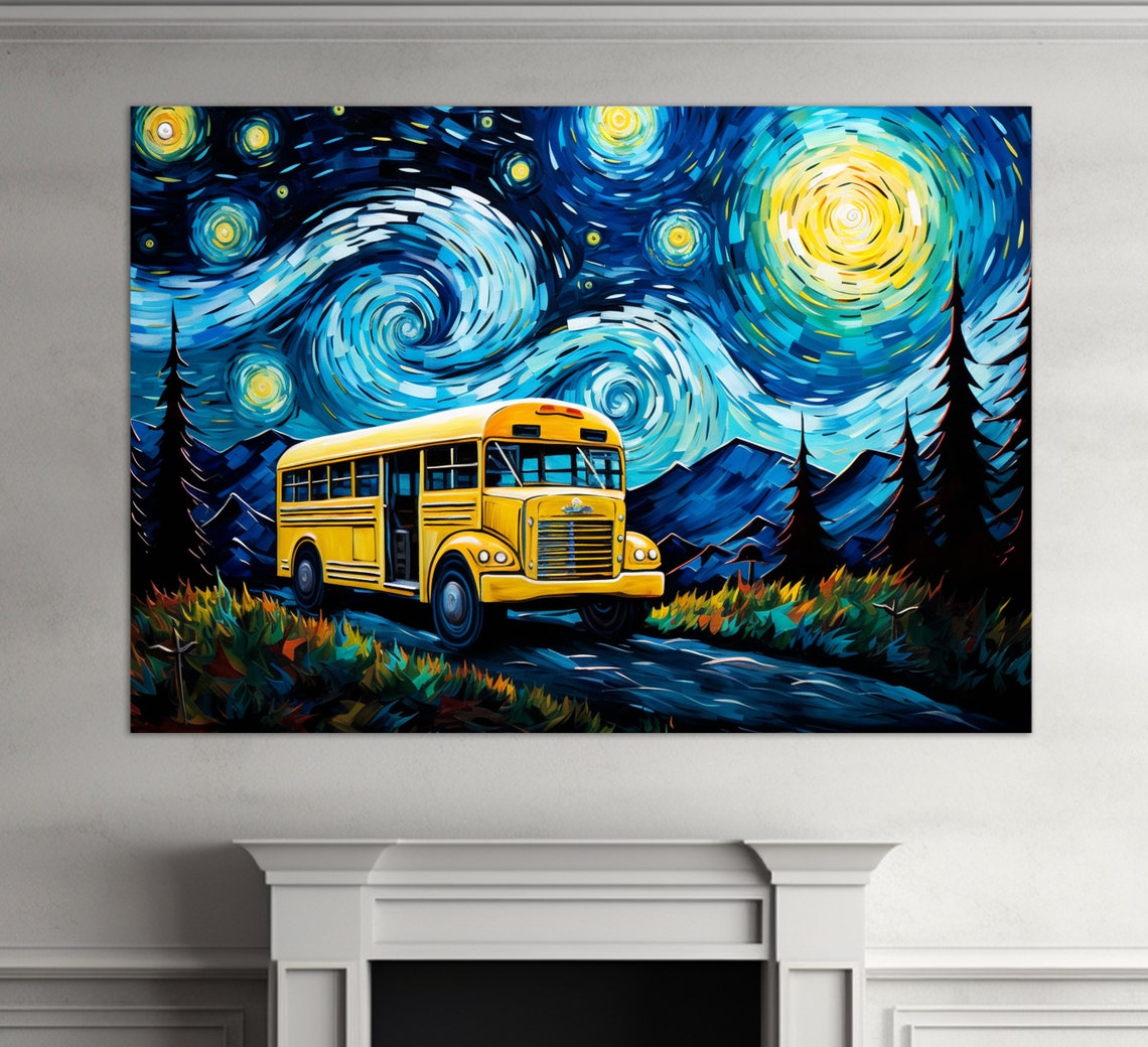 School Bus Print School Wall Decor Van Gogh Style Painting School Bus Driver Gift