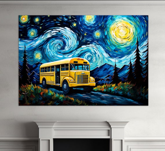 School Bus Print School Wall Decor Van Gogh Style Painting School Bus Driver Gift
