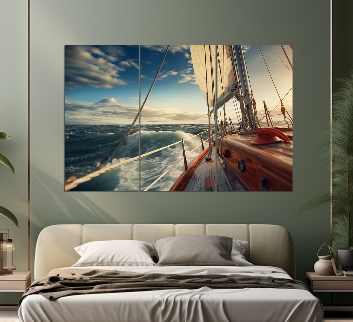 Vintage Sailboat Painting Print Wooden Sailing Yacht Wall Art Sailing Art Yachting Wall Art Skipper Gift Yacht Poster