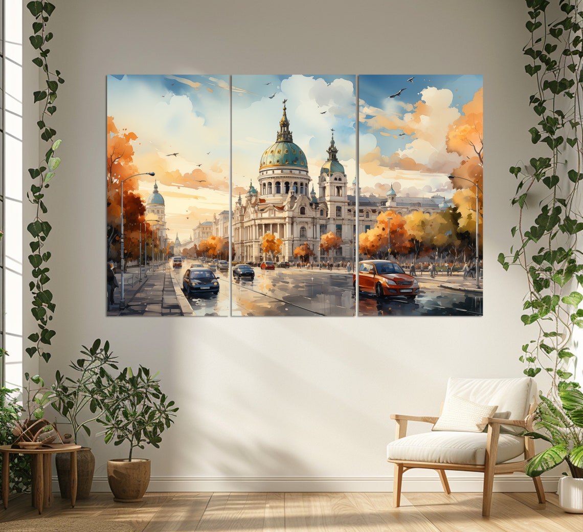 Madrid Spain Autumn Boulevard With Grand Domed Palace Travel Poster - Image 3