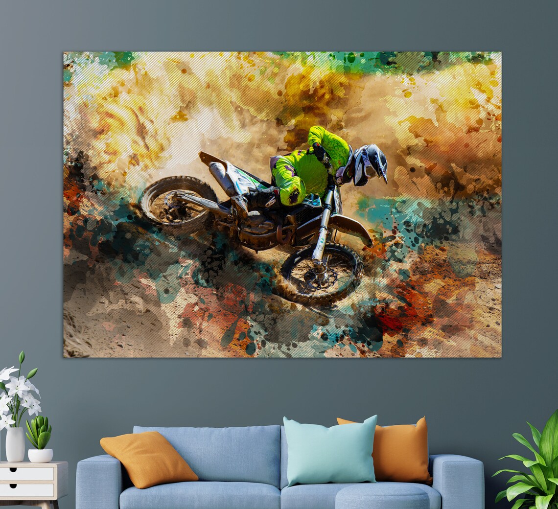 Motocross Dirt Bike Rider Mid Air Jump Dust Cloud Sports Wall Art - Image 2