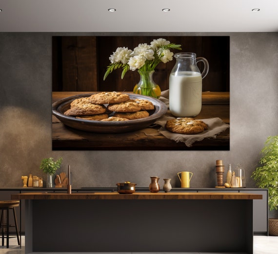 Oatmeal Cookies With Milk Print Kitchen Wall Art Cookies Art Kitchen Wall Decor Pastry Shop Decor Confectionary Decor
