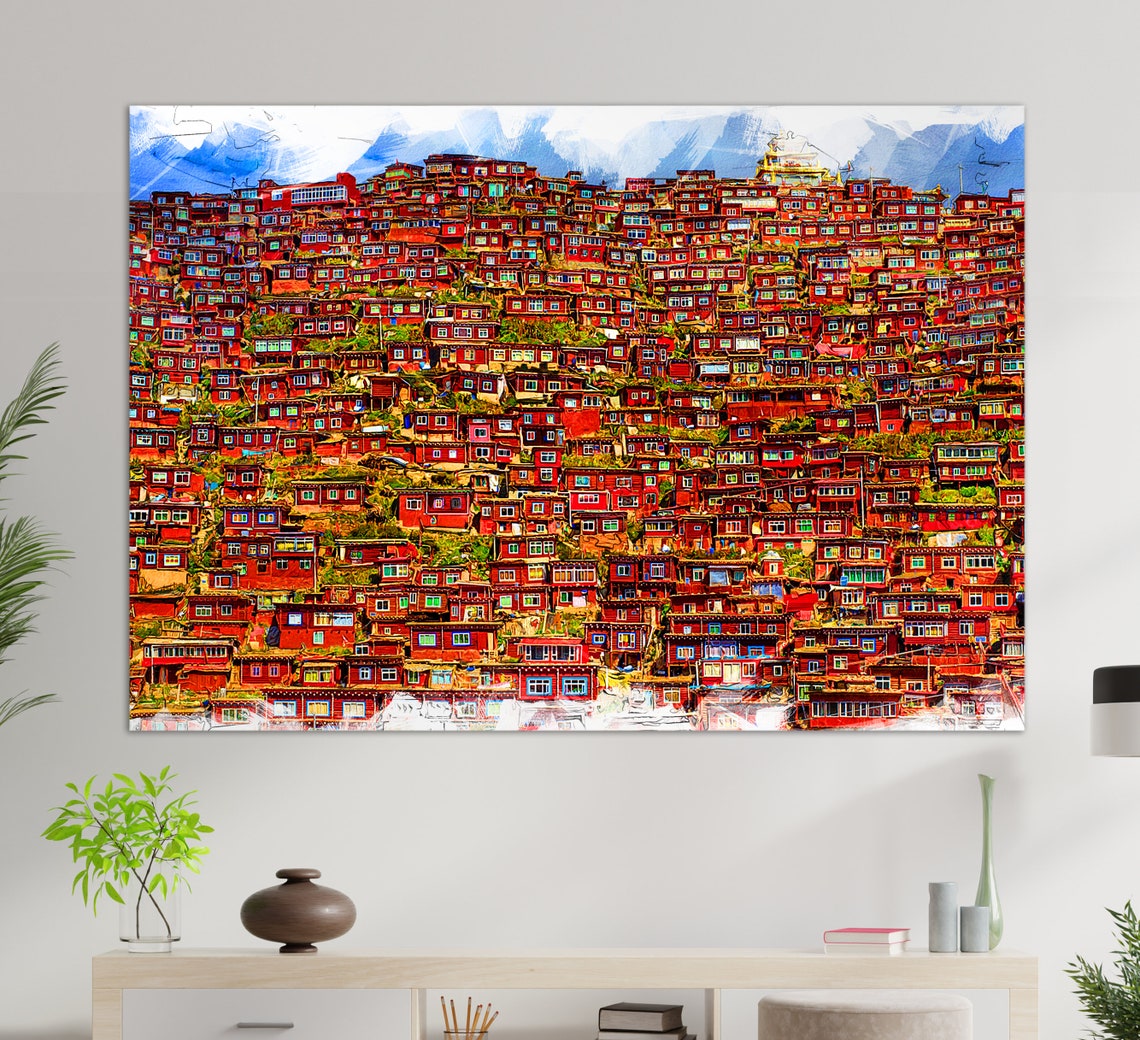 Larung Gar Sichuan China Red Buddhist Academy Hillside Travel Poster - Image 3