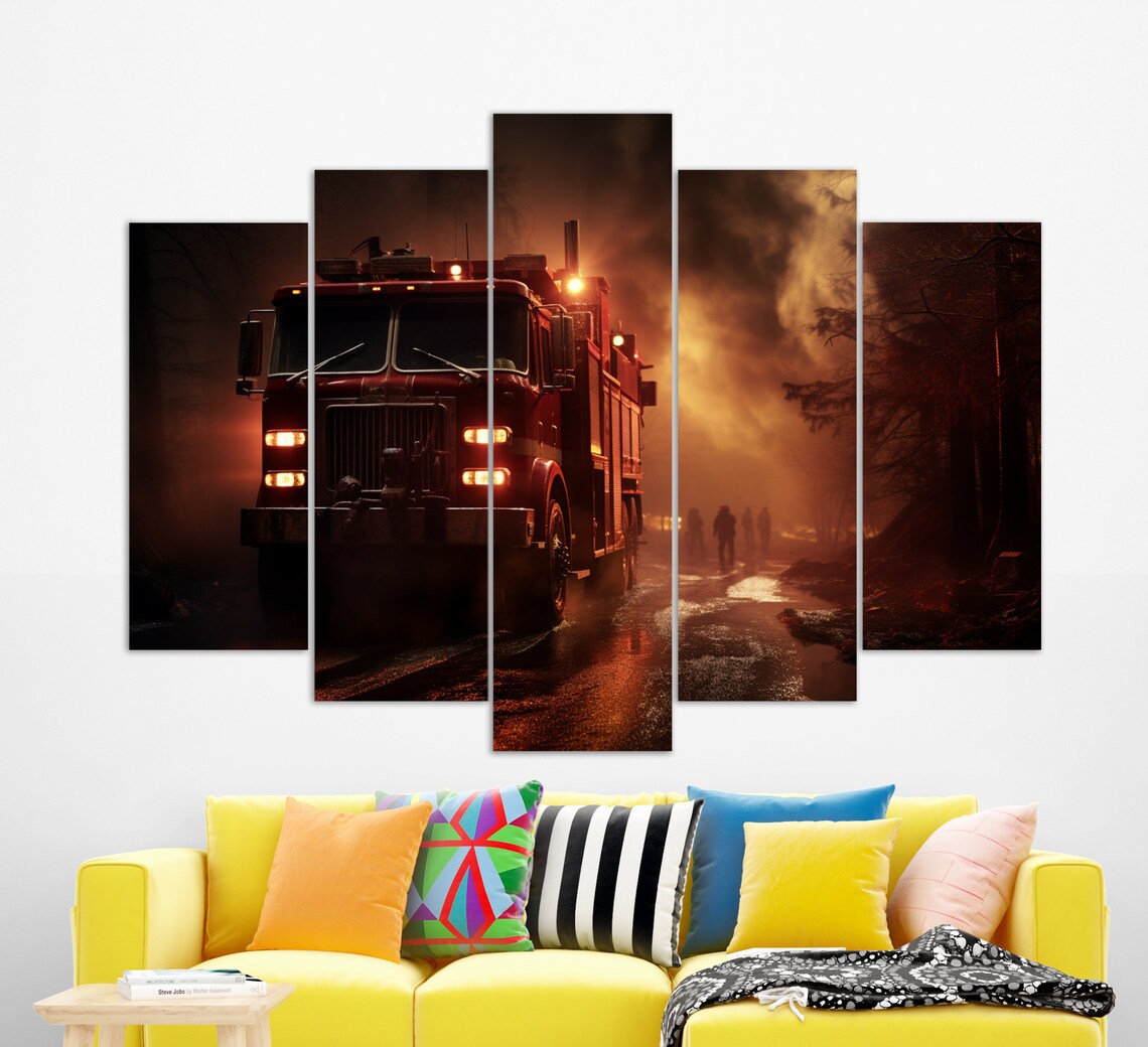 Firefighters Wall Art Firefighter Gift Fire Truck Print Fire Truck Painting Fireman Gift - Image 2